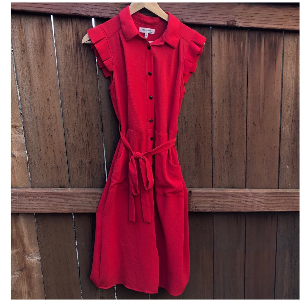 ♥️Pleated red dress with pockets